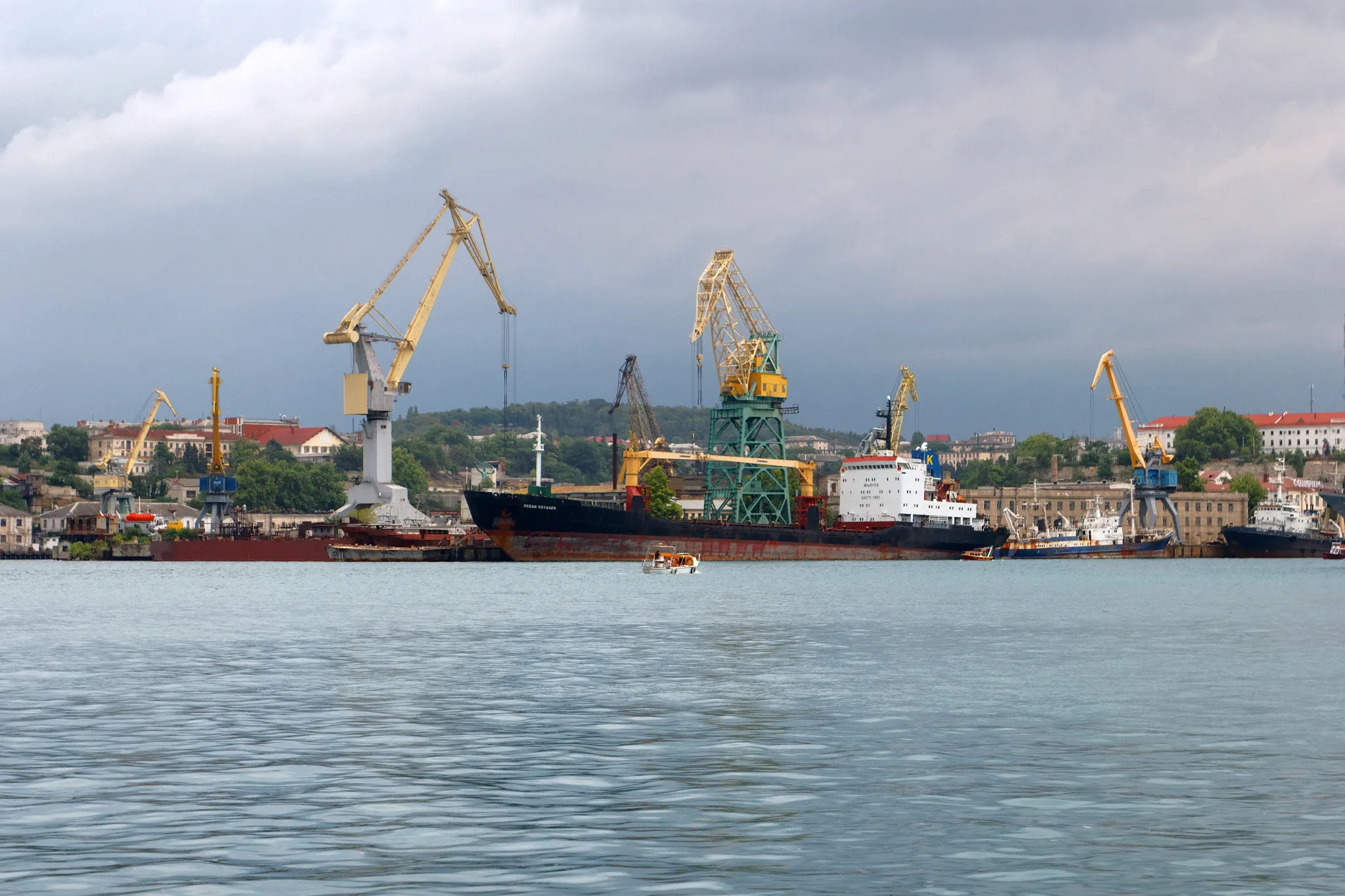 Cargo vessel loading at an international container terminal
